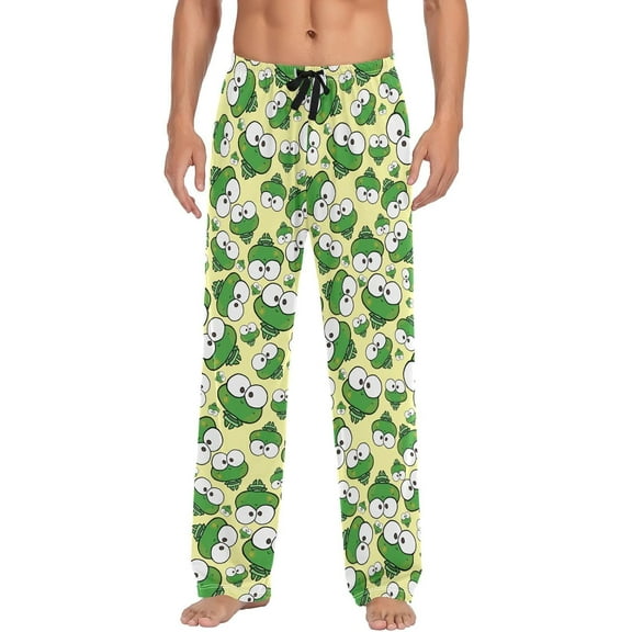 PISONIC Cartoon Kawaii Frog Mens Pajama Pants Lounge Men's Pajama Bottoms Soft Sleep Pants With Pockets Drawstring