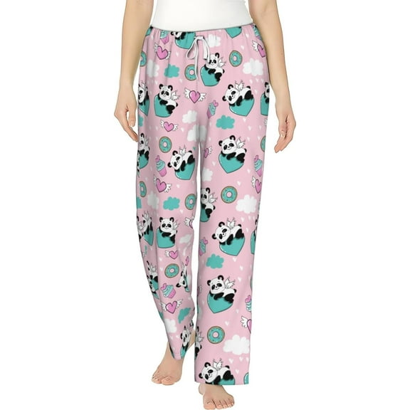PISONIC Cartoon Panda Printed Women's Pajama Pants, Comfy Pajama Bottoms With Pockets&Drawstring