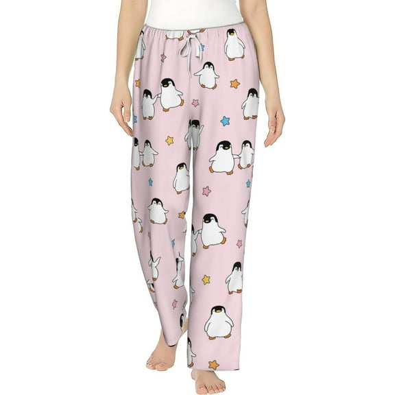 PISONIC Cartoon Penguin and Star Printed Women's Pajama Pants, Comfy Pajama Bottoms With Pockets&Drawstring
