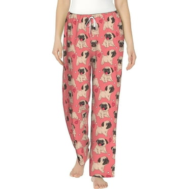 PISONIC Cartoon Pugs Puppies Printed Women's Pajama Pants, Comfy Pajama Bottoms With Pockets&Drawstring