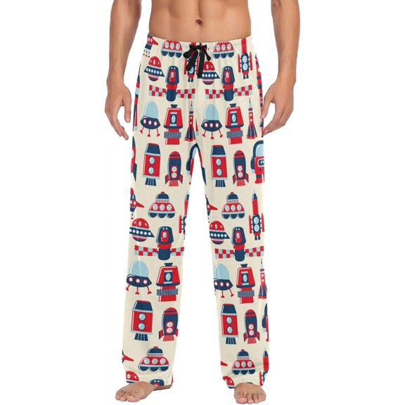 PISONIC Cartoon Rocket Mens Pajama Pants Lounge Men's Pajama Bottoms Soft Sleep Pants With Pockets Drawstring