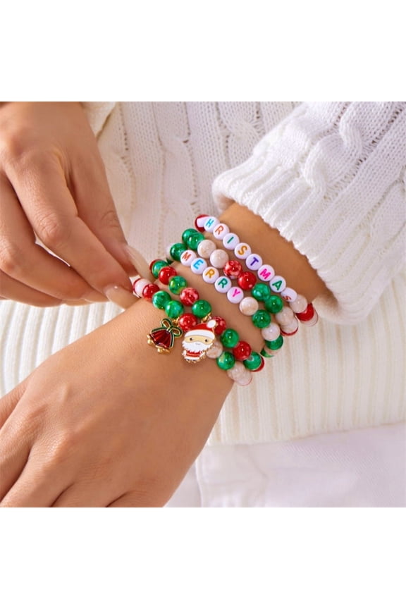 Christmas Beaded Bracelets for Women Candy Santa Snowflake Elk Bracelets Set Christmas Tree Car Stretch Bracelets Set Christmas Holiday Party Charm Jewelry