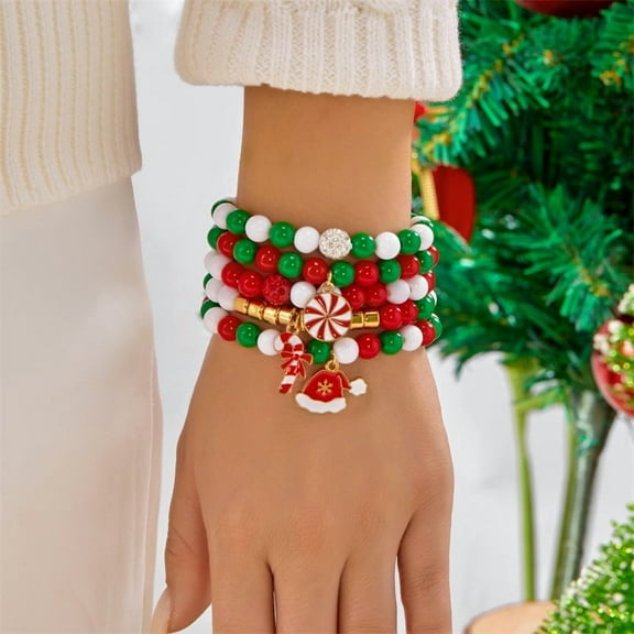 PISONIC Christmas Bracelets for Women – Colorful Holiday Jewelry Gift Set, Adjustable Layered Friendship Bracelets Merry Christmas Gifts, Stocking Stuffers & Party Favors