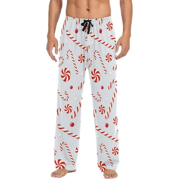 PISONIC Christmas Candy Cane Mens Pajama Pants Lounge Men's Pajama Bottoms Soft Sleep Pants With Pockets Drawstring