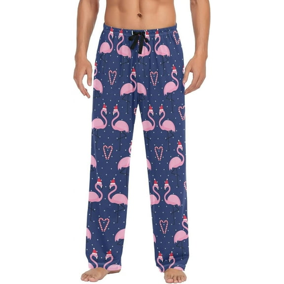 PISONIC Christmas Flamingos Mens Pajama Pants Lounge Men's Pajama Bottoms Soft Sleep Pants With Pockets Drawstring