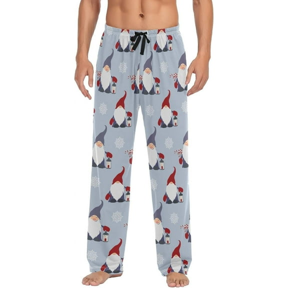 PISONIC Christmas Gnomes Snowflakes Mens Pajama Pants Lounge Men's Pajama Bottoms Soft Sleep Pants With Pockets Drawstring