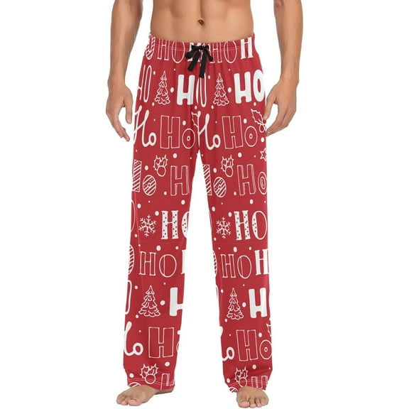 PISONIC Christmas Hohoho Mens Pajama Pants Lounge Men's Pajama Bottoms Soft Sleep Pants With Pockets Drawstring
