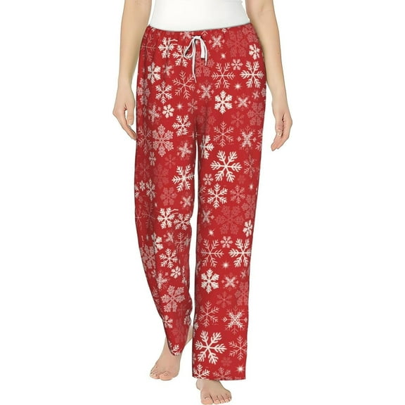 PISONIC Christmas Snowflake Printed Women's Pajama Pants, Comfy Pajama Bottoms With Pockets&Drawstring