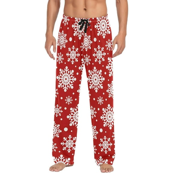 PISONIC Christmas Snowflakes Mens Pajama Pants Lounge Men's Pajama Bottoms Soft Sleep Pants With Pockets Drawstring