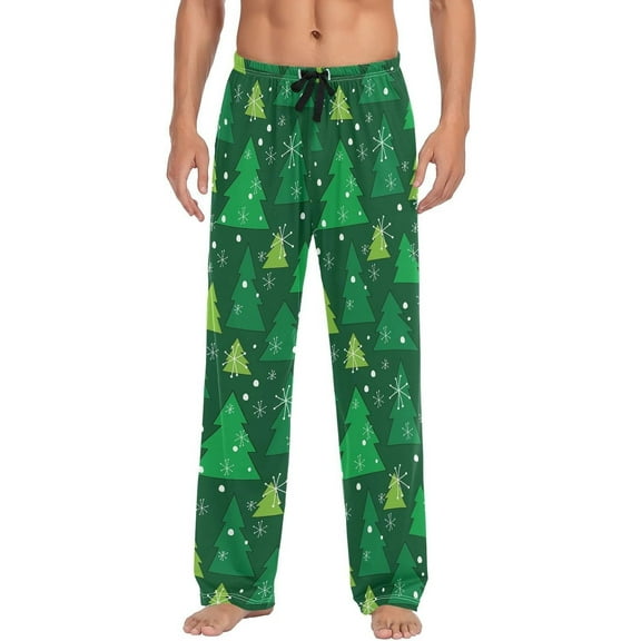 PISONIC Christmas Tree Green Mens Pajama Pants Lounge Men's Pajama Bottoms Soft Sleep Pants With Pockets Drawstring