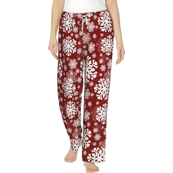 PISONIC Christmas Vintage Snowflakes Winter Printed Women's Pajama Pants, Comfy Pajama Bottoms With Pockets&Drawstring