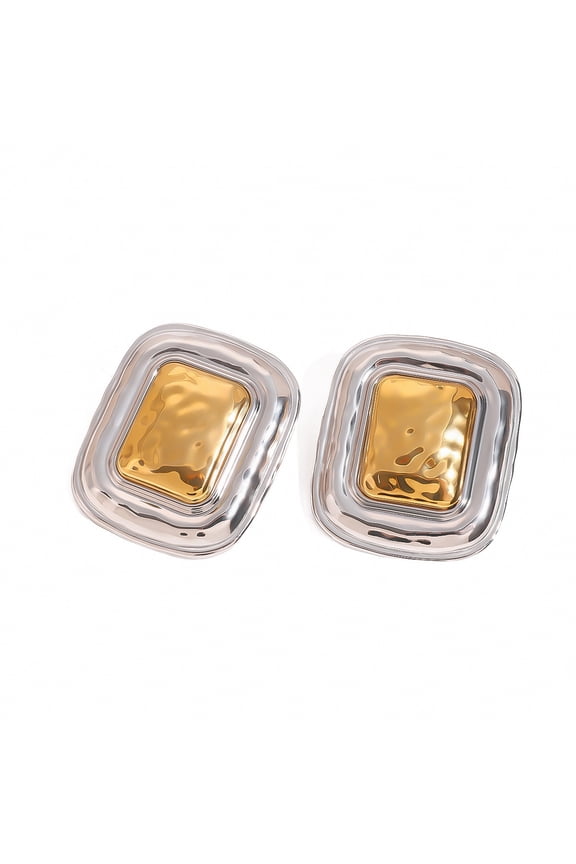 Chunky Gold Rectangle Earrings for Women Gold Silver Two Tone Statement Trendy Geometric Earring Chunk Gold Square Earring Jewelry Gift