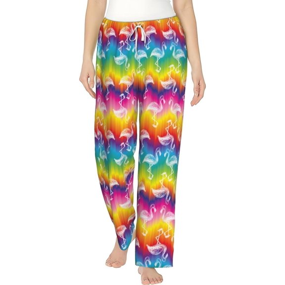 PISONIC Colorful Flamingo Printed Women's Pajama Pants, Comfy Pajama Bottoms With Pockets&Drawstring