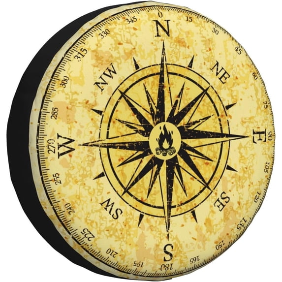 PISONIC Compass Spare Tire Cover Weatherproof Universal Wheel Protectors for RV Camper Travel Trailer SUV Truck 14 inch