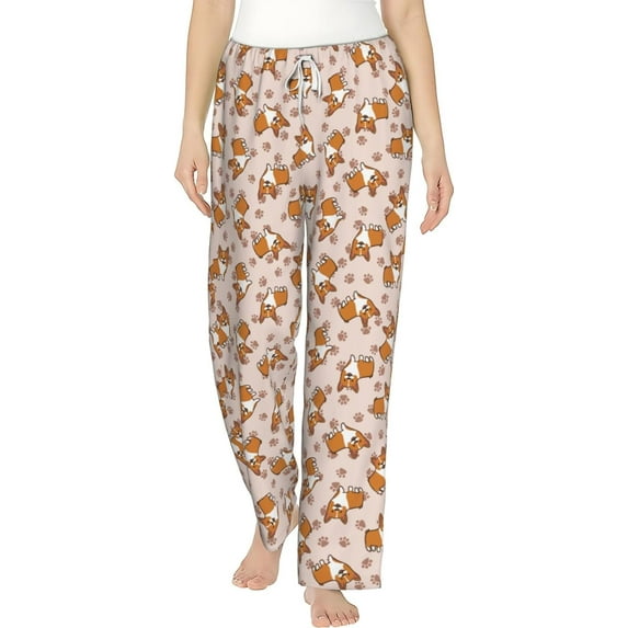 PISONIC Corgi Printed Women's Pajama Pants, Comfy Pajama Bottoms With Pockets&Drawstring