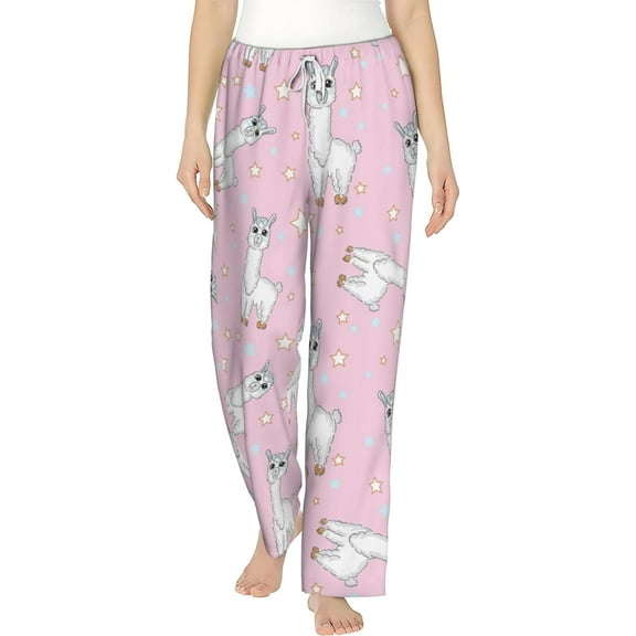 PISONIC Cute Alpaca Printed Women's Pajama Pants, Comfy Pajama Bottoms With Pockets&Drawstring