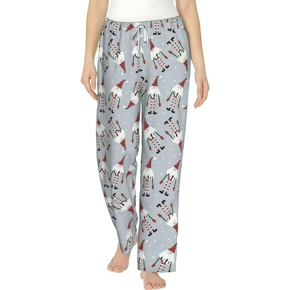 PISONIC Cute Christmas Gnomes Printed Women's Pajama Pants, Comfy Pajama Bottoms With Pockets&Drawstring