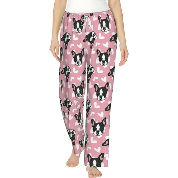 PISONIC Cute Dog Printed Women's Pajama Pants, Comfy Pajama Bottoms With Pockets&Drawstring