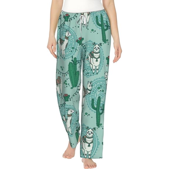 PISONIC Cute Doodle Alpaca Printed Women's Pajama Pants, Comfy Pajama Bottoms With Pockets&Drawstring