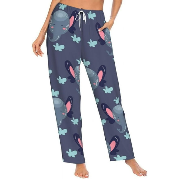 PISONIC Cute Elephant Printed Women's Pajama Pants, Comfy Pajama Bottoms With Pockets&Drawstring