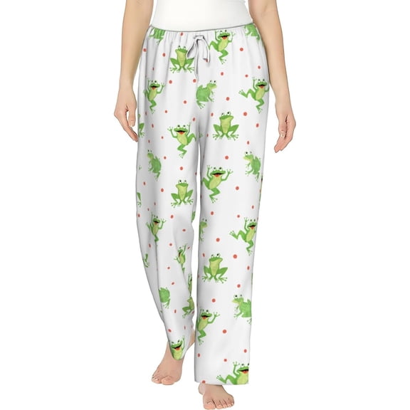 PISONIC Cute Frog Printed Women's Pajama Pants, Comfy Pajama Bottoms With Pockets&Drawstring