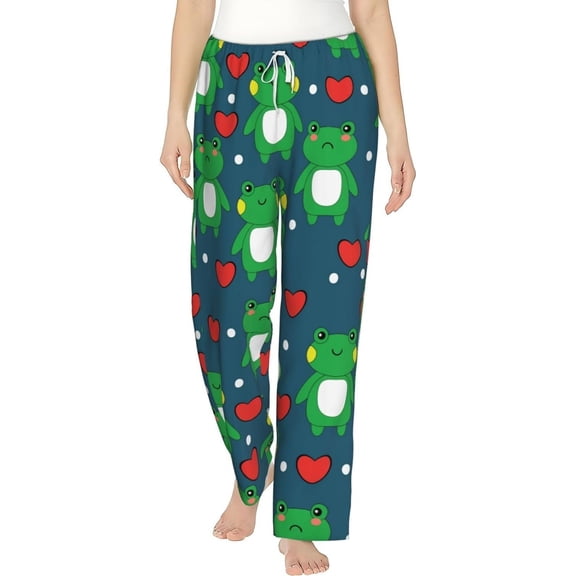 PISONIC Cute Frog Printed Women's Pajama Pants, Comfy Pajama Bottoms With Pockets&Drawstring
