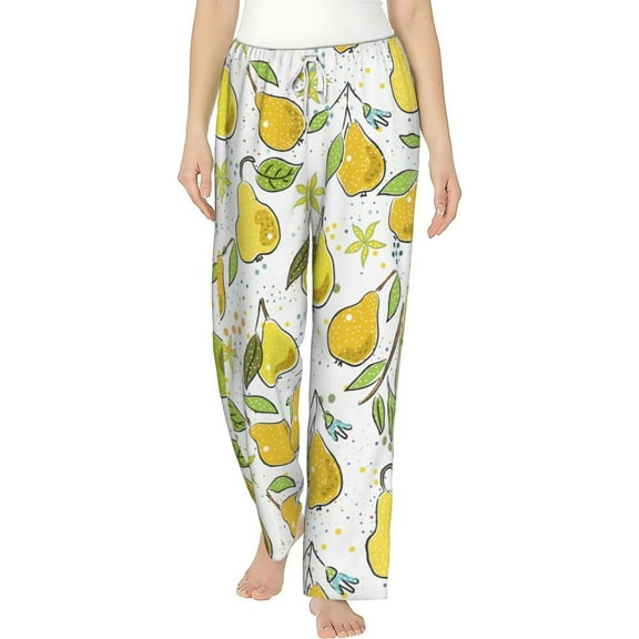 PISONIC Cute Pears Printed Women's Pajama Pants, Comfy Pajama Bottoms With Pockets&Drawstring