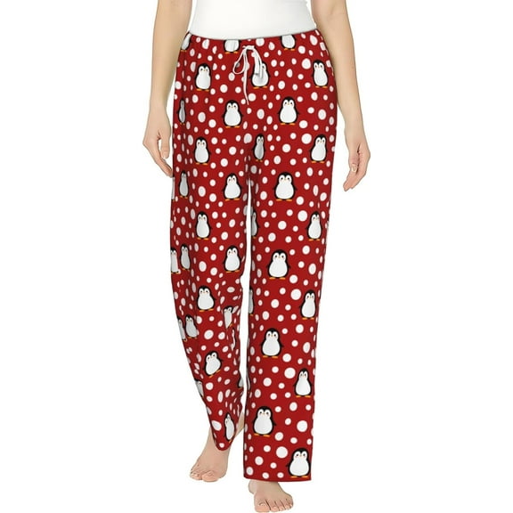 PISONIC Cute Penguin Printed Women's Pajama Pants, Comfy Pajama Bottoms With Pockets&Drawstring