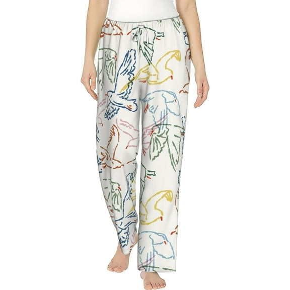PISONIC Cute Seagull Bird Printed Women's Pajama Pants, Comfy Pajama Bottoms With Pockets&Drawstring