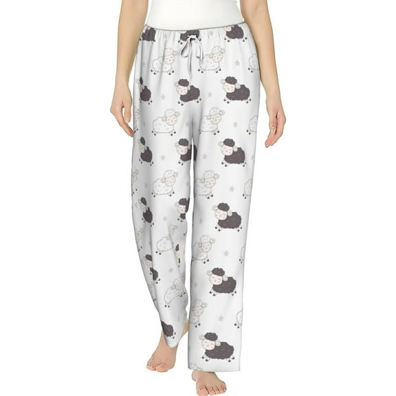 PISONIC Cute Sheep and Stars Printed Women's Pajama Pants, Comfy Pajama Bottoms With Pockets&Drawstring