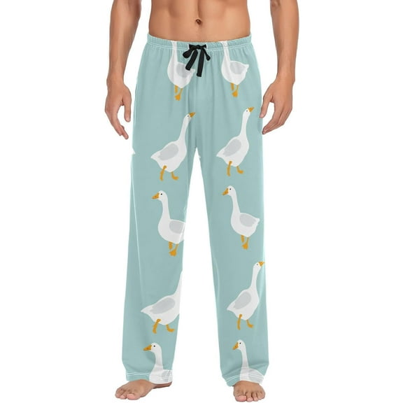 PISONIC Cute White Geese Mens Pajama Pants Lounge Men's Pajama Bottoms Soft Sleep Pants With Pockets Drawstring