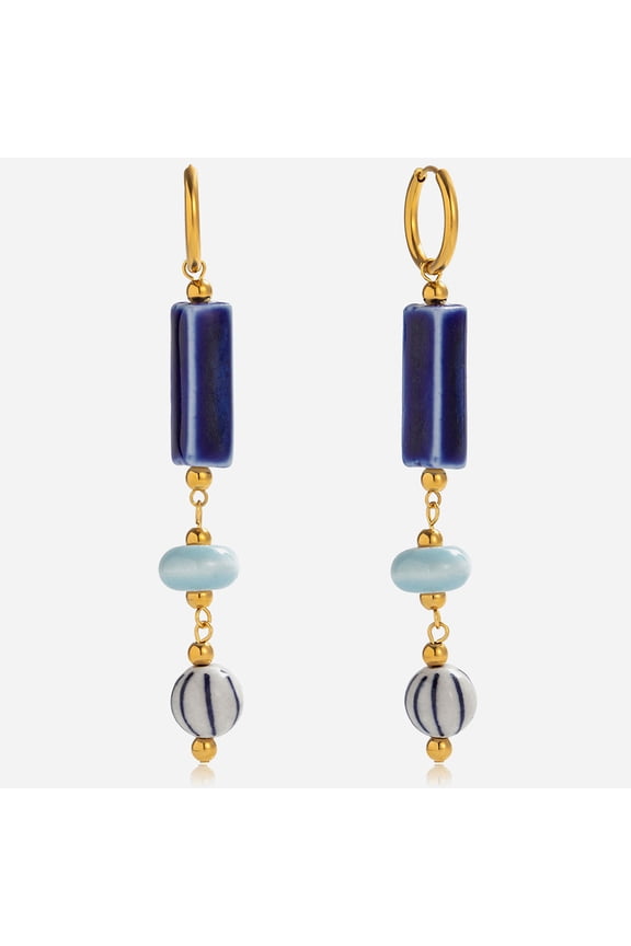 Dangling Ceramic Ball Beads Drop Dangle Earrings for Women,Lightweight Long Vintage Statement Jewelry Blue White Porcelain Earrings For Formal Party Prom Wedding