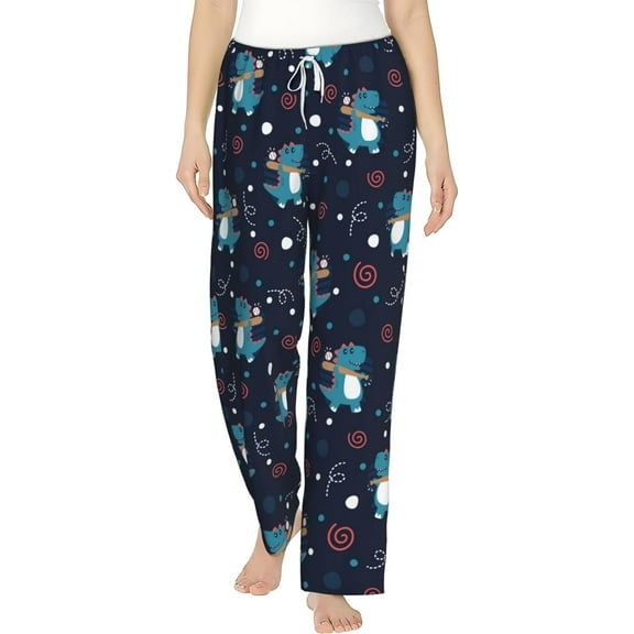 PISONIC Dinosaur Baseball Cartoon Printed Women's Pajama Pants, Comfy Pajama Bottoms With Pockets&Drawstring