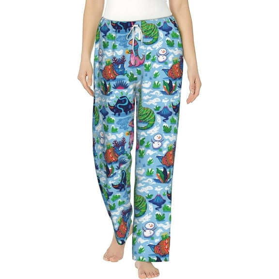 PISONIC Dinosaurs Printed Women's Pajama Pants, Comfy Pajama Bottoms With Pockets&Drawstring