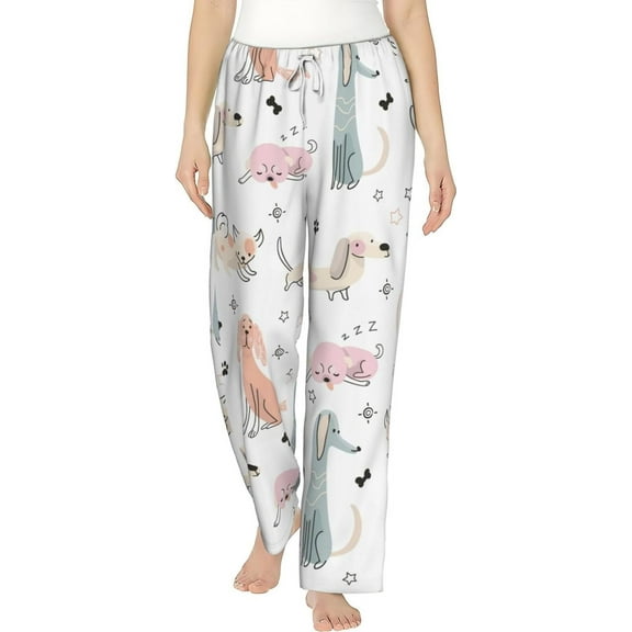 PISONIC Doodle Dog Printed Women's Pajama Pants, Comfy Pajama Bottoms With Pockets&Drawstring
