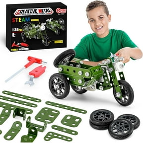 PISONIC Erector Set Building Blocks Motor Tricycle Set-139 Pieces DIY Building Stem Projects Toys for Kids Boys Ages 8-14,Metal Building Blocks Set Gifts for Model Military Motorcycle Fans