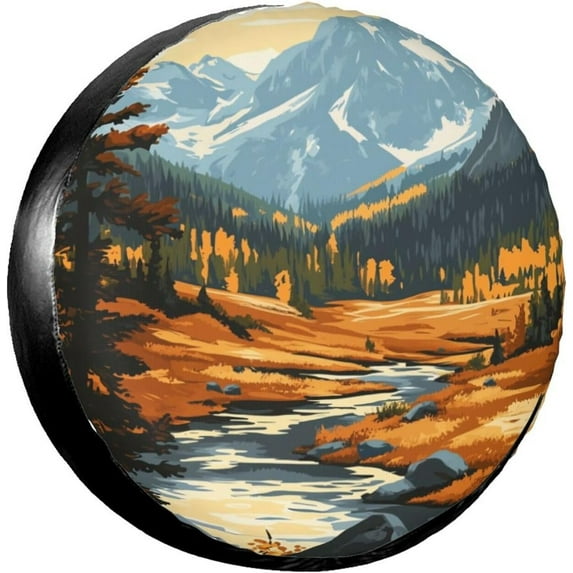 PISONIC Fall Mountain Spare Tire Cover Weatherproof Universal Wheel Protectors for RV Camper Travel Trailer SUV Truck 14 inch