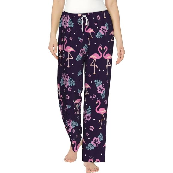 PISONIC Flamingo Printed Women's Pajama Pants, Comfy Pajama Bottoms With Pockets&Drawstring