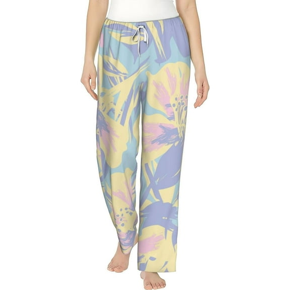 PISONIC Floral Brush Printed Women's Pajama Pants, Comfy Pajama Bottoms With Pockets&Drawstring