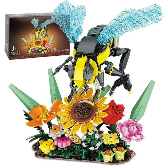 PISONIC Flowers & Bee Insect Collection Building Set, Insects and Sunflower Bouquet Plants for Nature Decor, Ideas Gift Bug Building Toy for Adults Boys Girls (750 PCS)