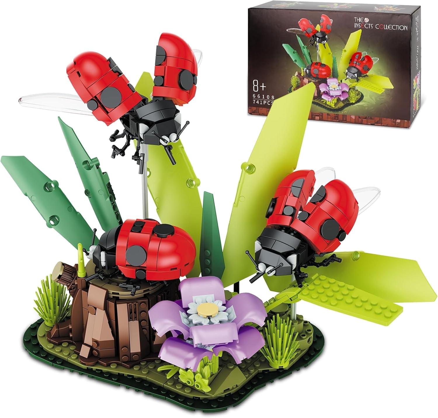 PISONIC Flowers & Ladybug Insect Collection Building Set, Insects and Tree Plants for Nature Decor, Ideas Gift Bug Building Toy for Adults Boys Girls (741 PCS)