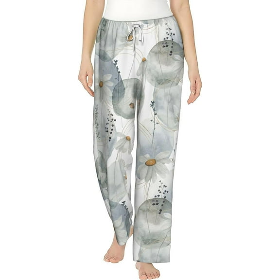 PISONIC Flowers Printed Women's Pajama Pants, Comfy Pajama Bottoms With Pockets&Drawstring