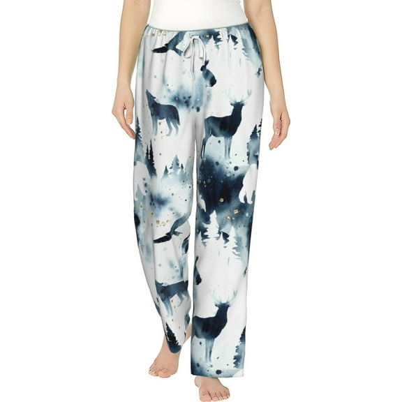 PISONIC Forest and Animals Printed Women's Pajama Pants, Comfy Pajama Bottoms With Pockets&Drawstring