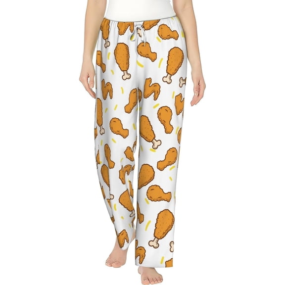 PISONIC Fried Chicken Printed Women's Pajama Pants, Comfy Pajama Bottoms With Pockets&Drawstring