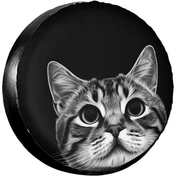 PISONIC Funny Cat Black Spare Tire Cover Weatherproof Universal Wheel Protectors for RV Camper Travel Trailer SUV Truck 17 inch