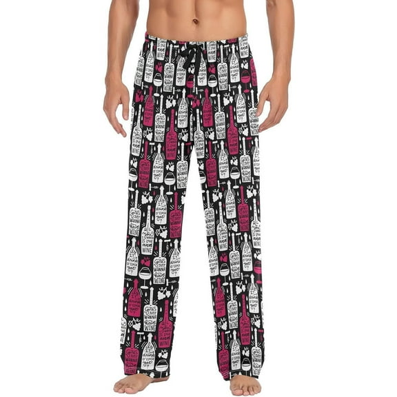 PISONIC Funny Wine Bottles Mens Pajama Pants Lounge Men's Pajama Bottoms Soft Sleep Pants With Pockets Drawstring