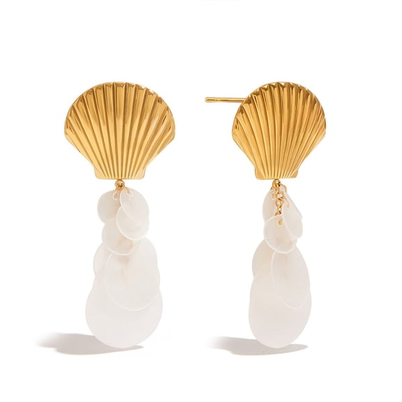 PISONIC Gold Shell Earrings Chic Summer Beach Seashell Earrings Shell Tassel Dangle Earring For Women Fashion Geometric Earring Jewelry