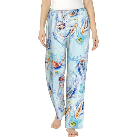 PISONIC Golden Koi Fish Printed Women's Pajama Pants, Comfy Pajama Bottoms With Pockets&Drawstring