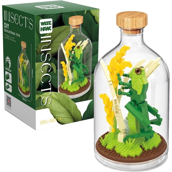 PISONIC Grasshopper in a Bottle Building Toy Friend Set, Micro Mini Building Block Set for Home Office Decor, Christmas Birthday Gift for Boys Girls