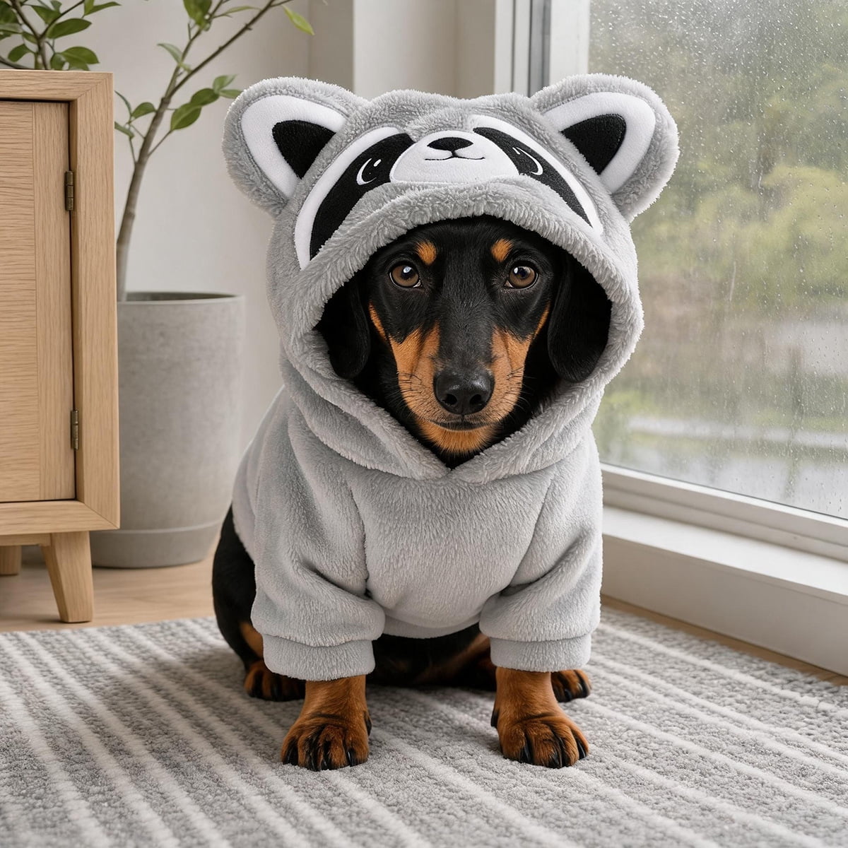 PISONIC Gray Raccoon Pet Costume Hoodie, Soft Fleece Dog Hooded Outfit ...